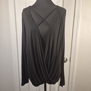 Wishlist Black Criss-Cross Draped Front Long Sleeve Top S  Wardrobe Essential